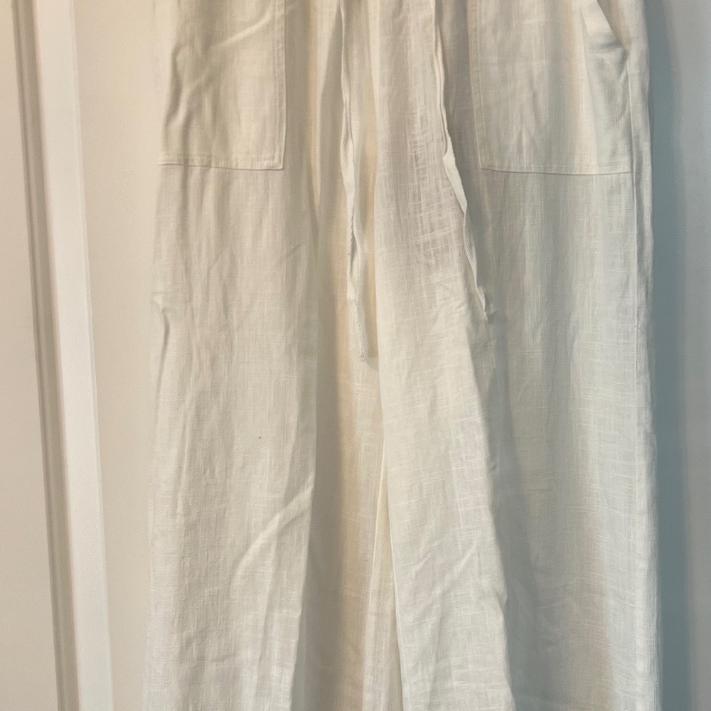 Linene blend fray bottom wide leg pants